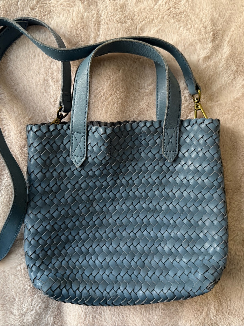 NWT Madewell The Transport Crossbody: Woven Leather Edition Ocean